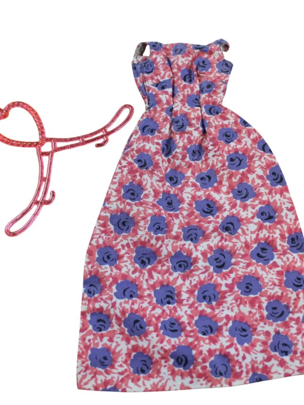 Cut and Sew Vintage 1960s Floral Dress For Barbie Doll Pink Purple Hanger Toys